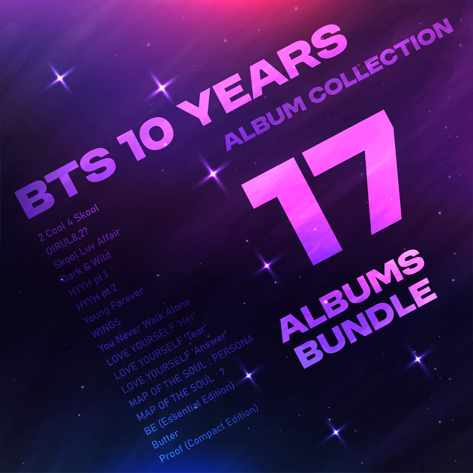 BTS 10 YEARS ALBUM COLLECTION - 17 ALBUMS BUNDLE Split Go